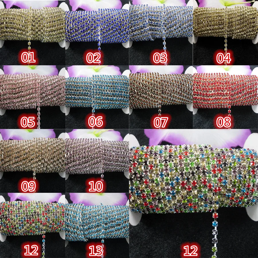 1 ярд SS12 (3 мм) цветные стразы хрустальные серебряная цепочка для телефона чашки