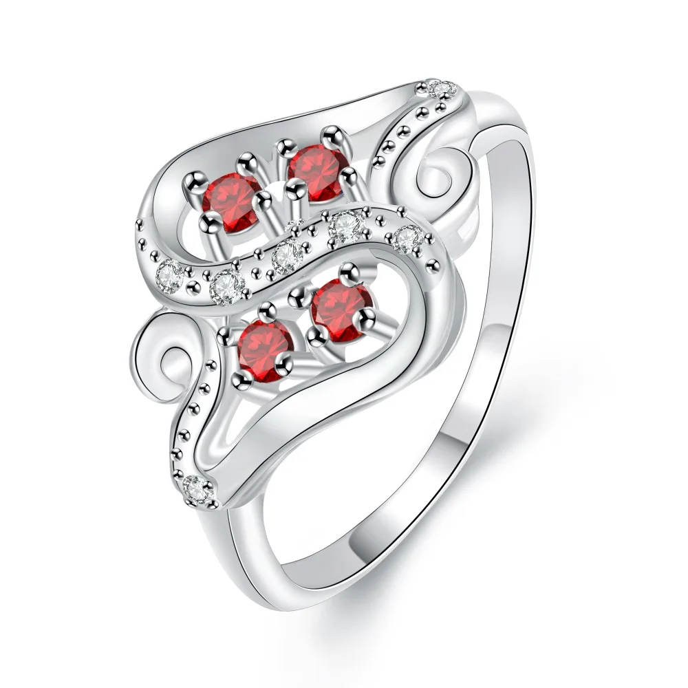 Кольцо США размер 7 8 медь посеребренная красный циркон внутри кольца для унисекс