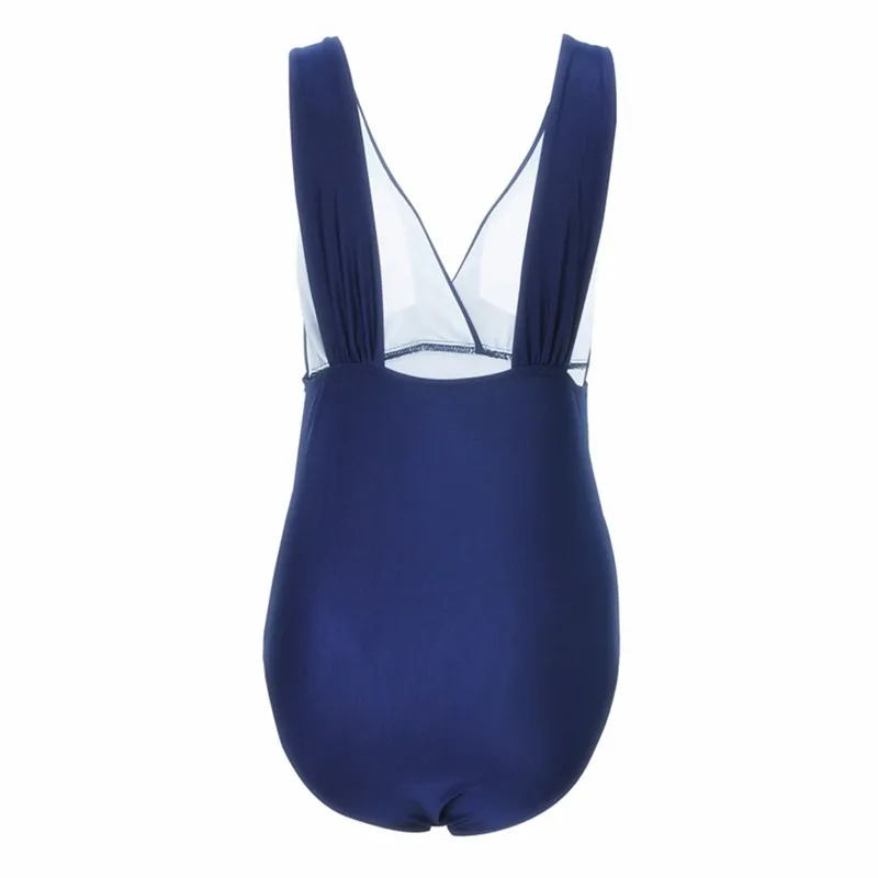 Женский слитный купальник размера плюс сплошной черный с v образным вырезом 4XL