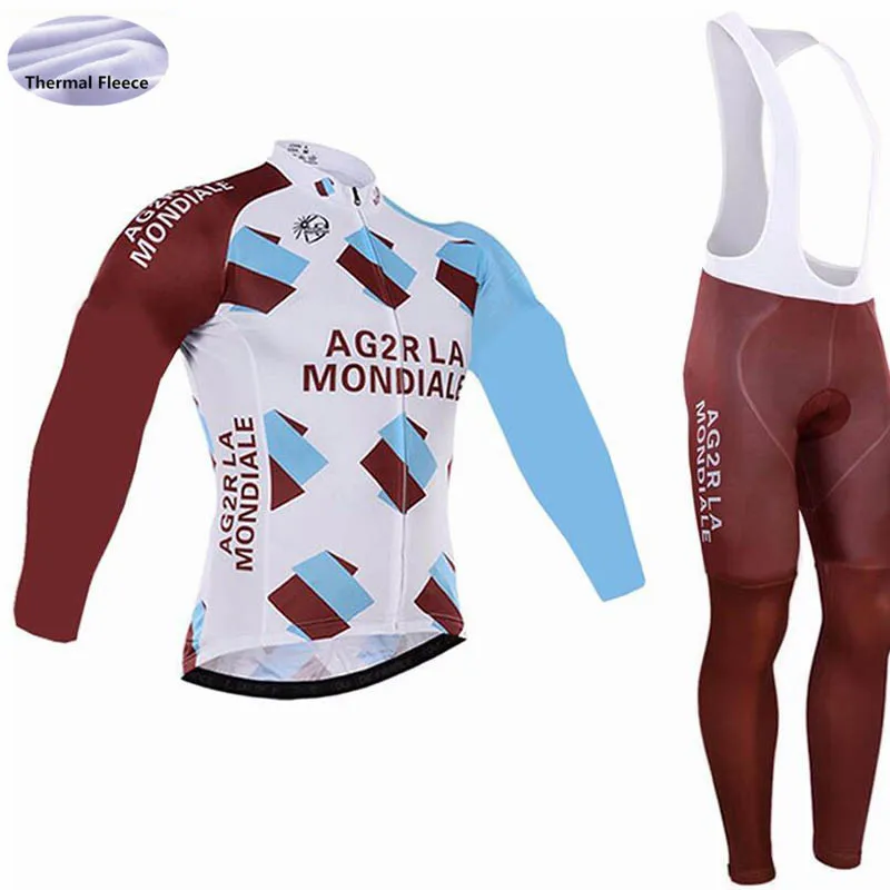 AG2R 2018 pro team длинные рукава Велосипеды Джерси зимний комплект Термальность флис