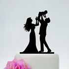 Топпер для семейного свадебного торта, Топпер для торта для невесты и жениха с силуэтами для малышей, пары с детской фотографией