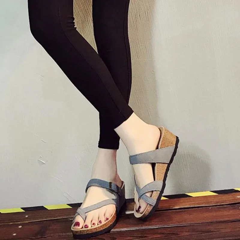 Летние Пляжные Шлепанцы COSMAGIC на среднем каблуке пробковые шлепанцы повседневная