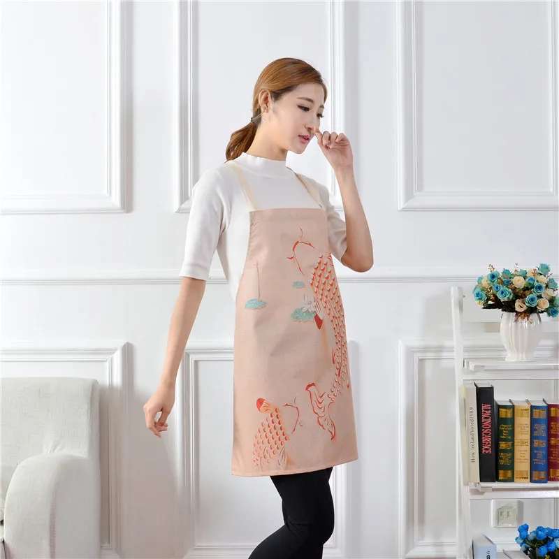 1pcs Cotton Linen Owl Flower Pattern Apron Woman Adult Bibs Home Cooking Baking Coffee Shop Cleaning Apron Kitchen Accessory - Цвет: S
