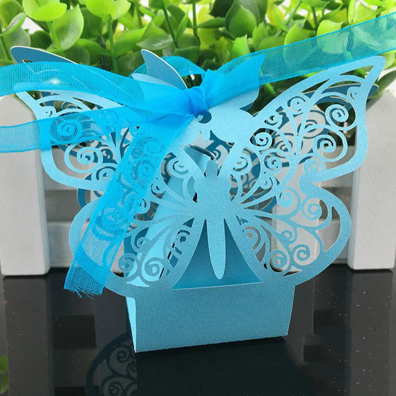 10 шт. коробка для конфет с лазерной резкой бабочки подарков шоколада гостей