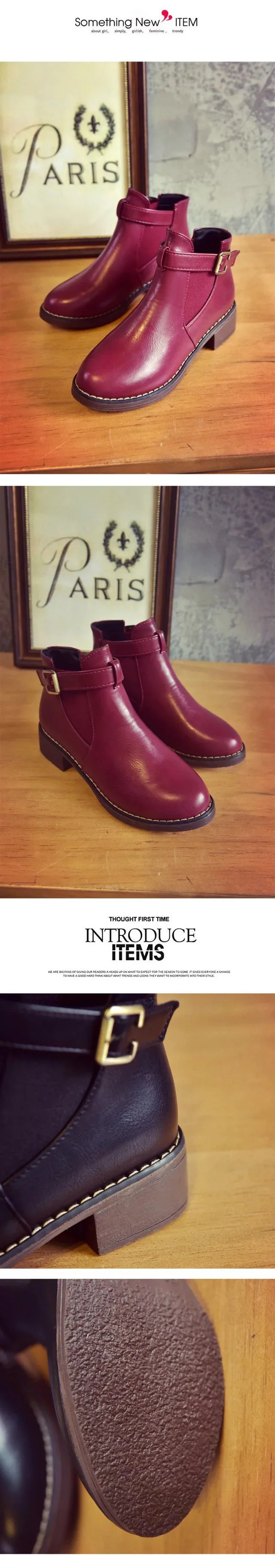 GOXPACER Winter All Match Shoes Women British Style Patchwork Ankle Boot Women Leather Middle Heels Fashion Comfortable New