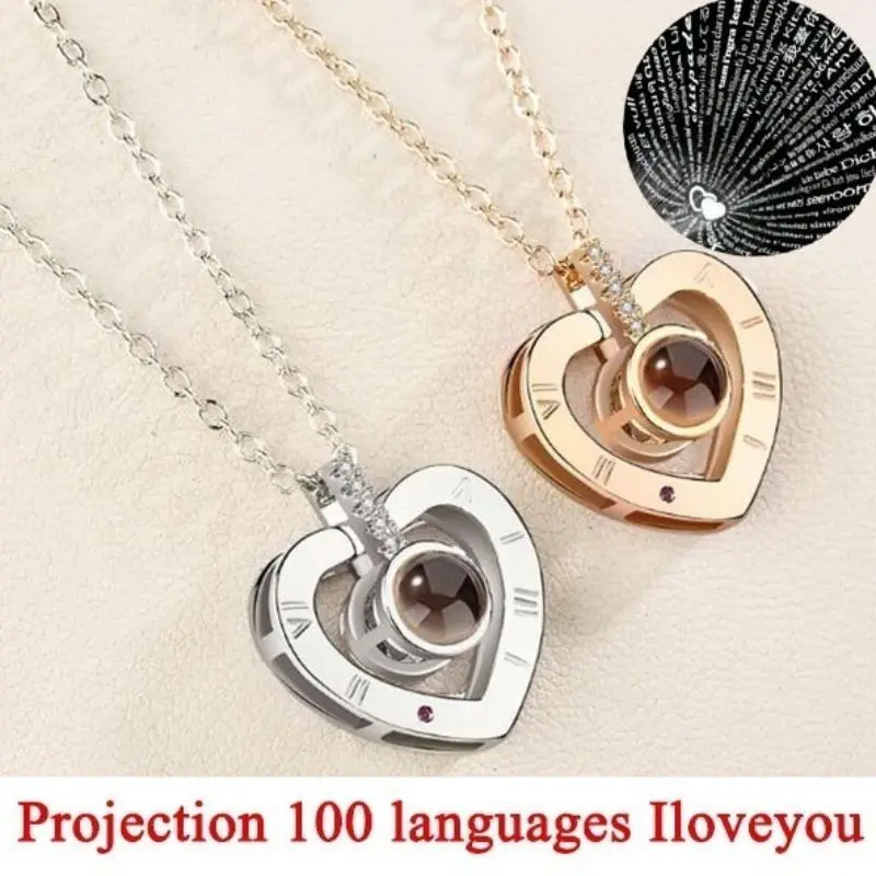 Ожерелье с подвеской с 100 языками I love you Проецирование розовое золото и серебро воспоминания о романтической любви свадебное ожерелье