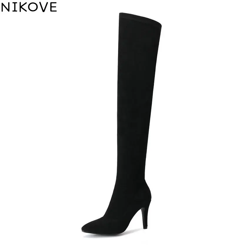 

NIKOVE 2019 Women Boots Sexy Over The Knee Boots Winter Shoes Short Plush Look Slim Thin High Heel Autumn Shoes Woman Size 34-43