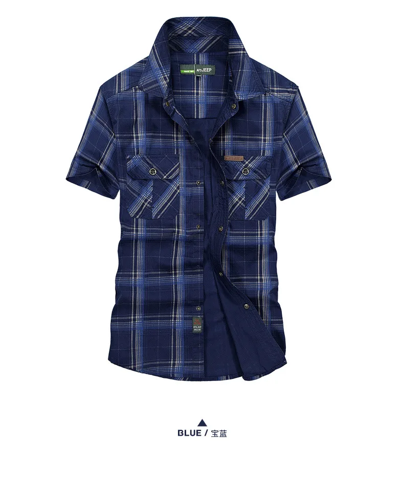 blue Горячая Распродажа, мужские рубашки большого размера M~ 5XL, с коротким рукавом, Chemise Homme, хлопок, спортивные, походные, альпинистские, тактические, армейские рубашки - Цвет: blue