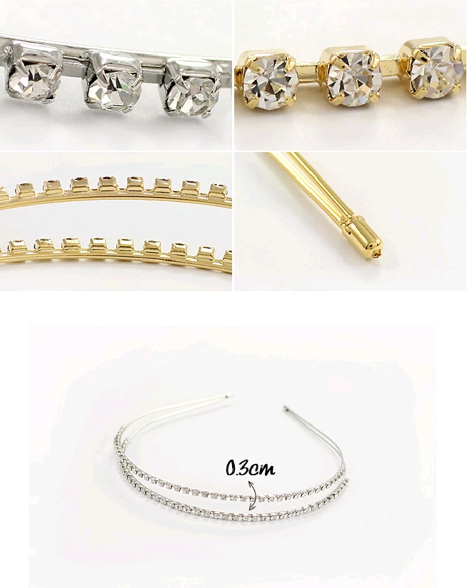 Маленькие блестящие тонкие двойные металлические повязки для волос с