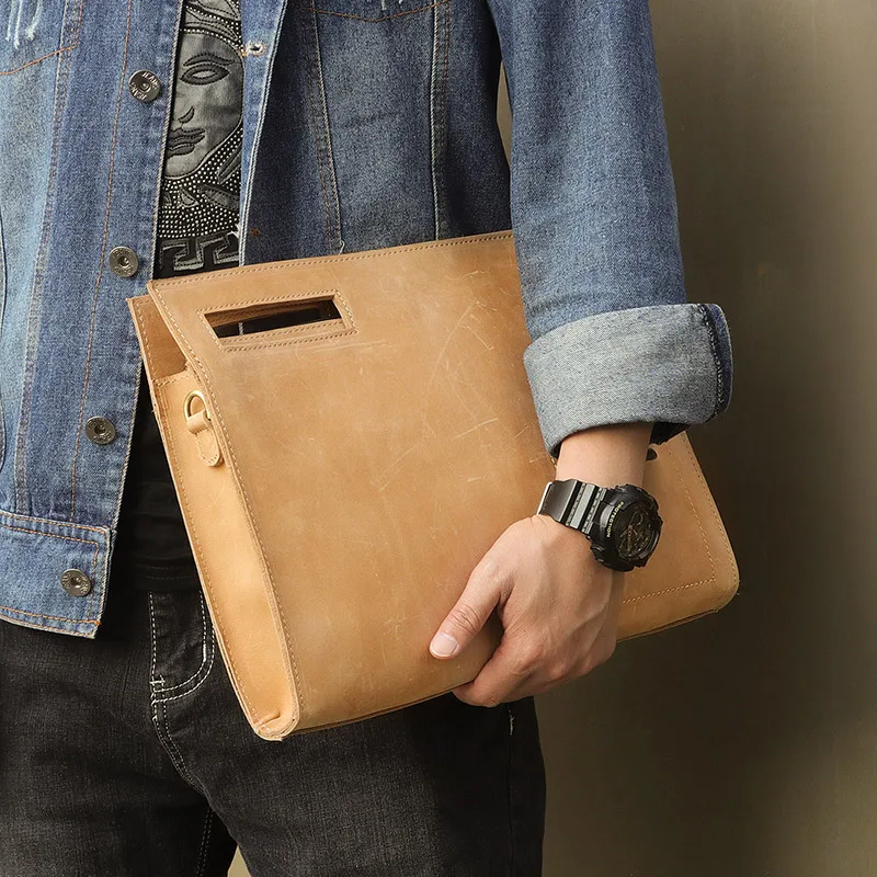 

A4 File Bag Business Hand Cow Leather Business 2019 Men Handbag Vintage Fashion Casual Shoulder Travel Bag Genuine Leather