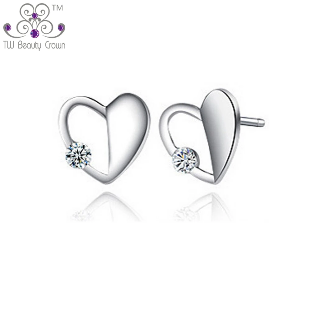 

Женские серьги-гвоздики из серебра 100% пробы, с сердечками