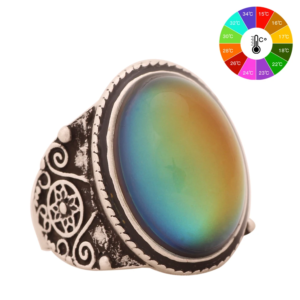 

Mojo Vintage Bohemia Retro Color Change Mood Jewelry Emotion Feeling Changeable Temperature Control Ring for Women MJ-RS004