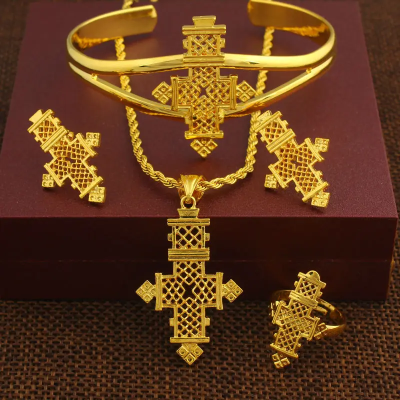 Комплект из колье и серёг с подвеской в виде креста|ethiopian jewelry|african womenwomen wedding |