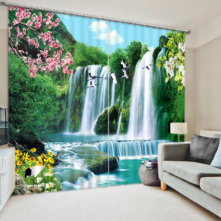 

3d curtain custom Waterfall water landscape window curtain bedroom living room blackout courtain