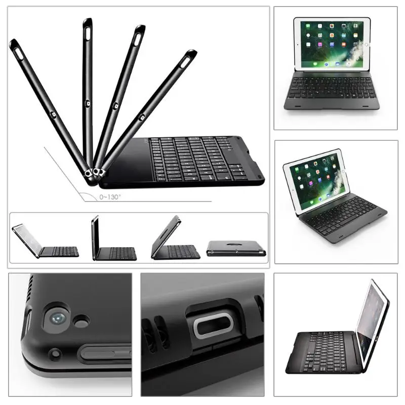 Фото Чехол с беспроводной Bluetooth-клавиатурой для IPad 9,7 2017 2018 IPad 5 / 6 / Air 2 / Pro 9,7, чехол из АБС-пластика с флимом №5