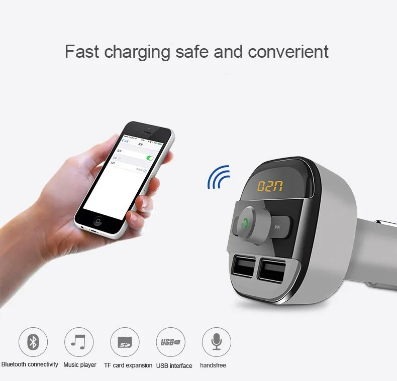 New Bluetooth Handsfree FM music player support TF card U disk car cigarette lighter dual USB universal MP3 Player | Электроника