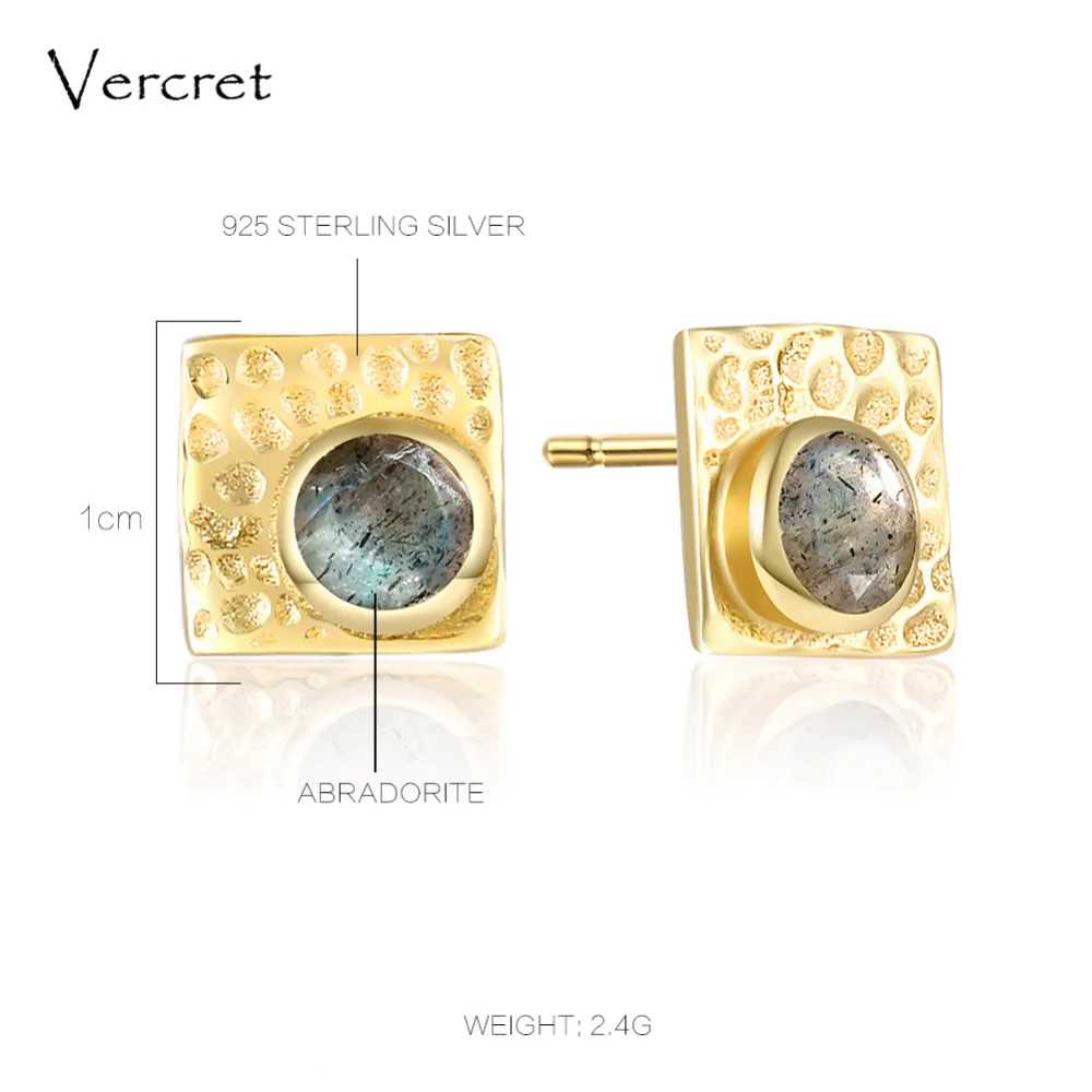 Vercret 925 Стерлинговое Серебро серьги из Лабрадорита Романтический 18 k Золотые Ювелирные серьги для женщин