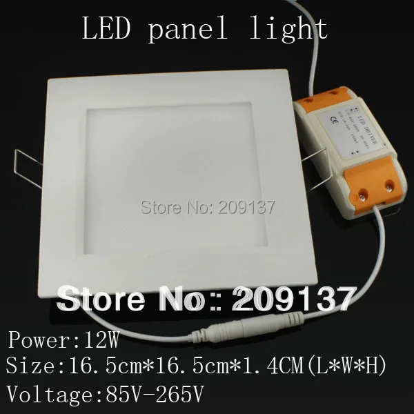 

Free shipping High quality 12w 2835 smd led panel lighting ceiling for hotal & home light 1200lm 85-265v led panel light square