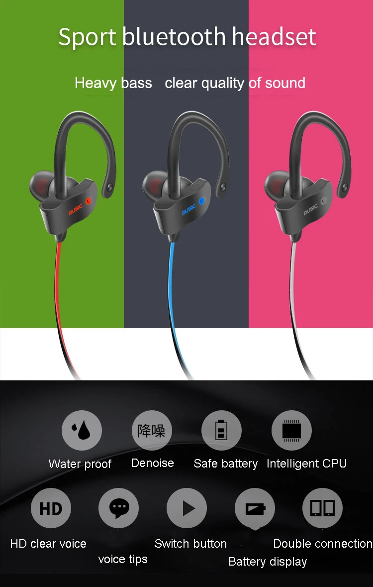 Bluetooth наушники mp3 Беспроводной вкладыши крючок Спорт Hands free с микрофоном fone де