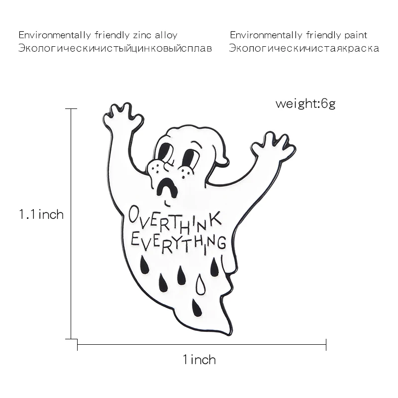 Эмалированная заколка Overthink в виде тревожности призрака страха панк готические