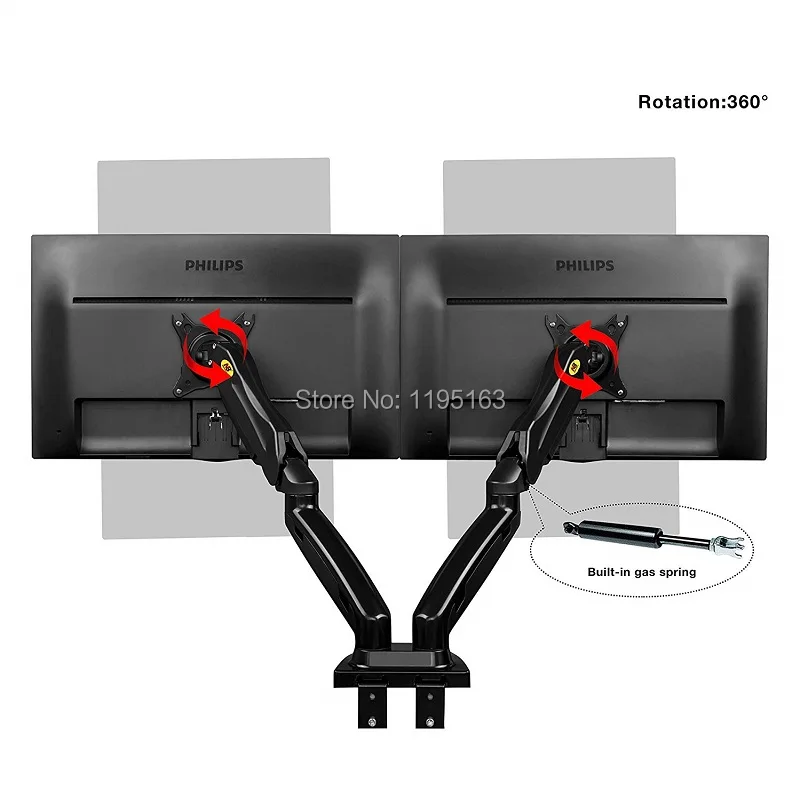NB North Bayou Full Motion Dual Arms два компьютера монитор настольная подставка для 1"-27 Поворотный ЖК монитор Поддержка 2-6,5 кг