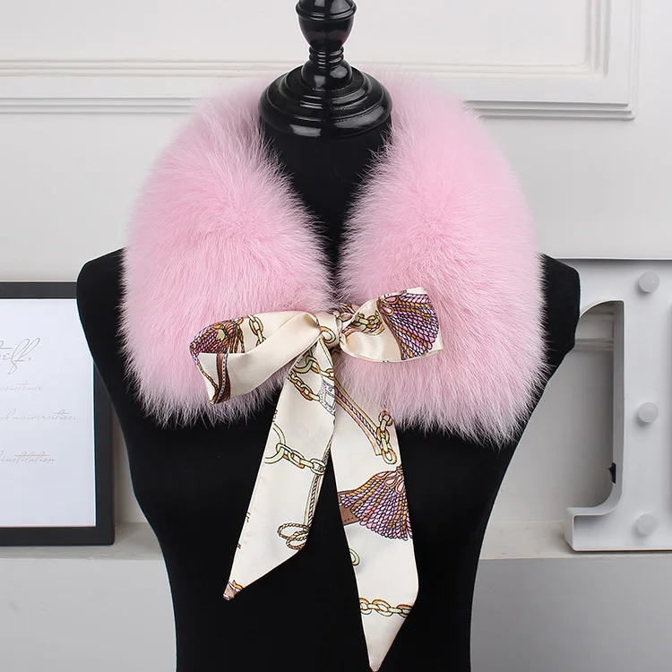 pink MS. MinShu натуральный Лисий меховой воротник шарф с кружевами натуральный Лисий мех шарф Зимний шейный теплый жакет меховой воротник короткие шарфы - Цвет: pink