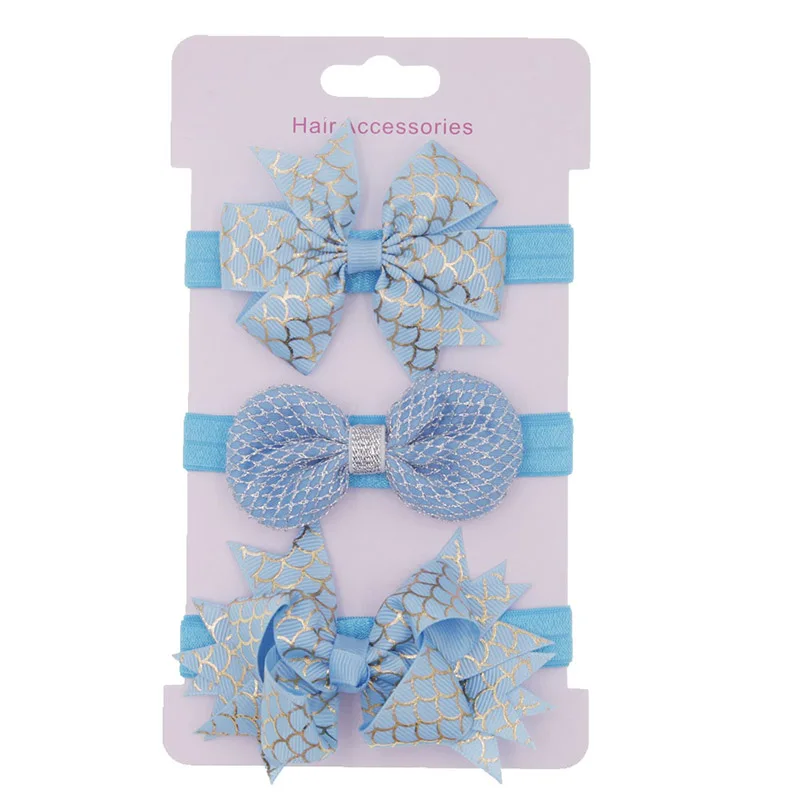style 3 blue 3 шт./компл. Эластичный Цветочные Детские повязки на голову для волос, для маленькой девочки аксессуары милые бантики нейлоновая повязка на голову для младенцев haarband - Цвет: style 3 blue