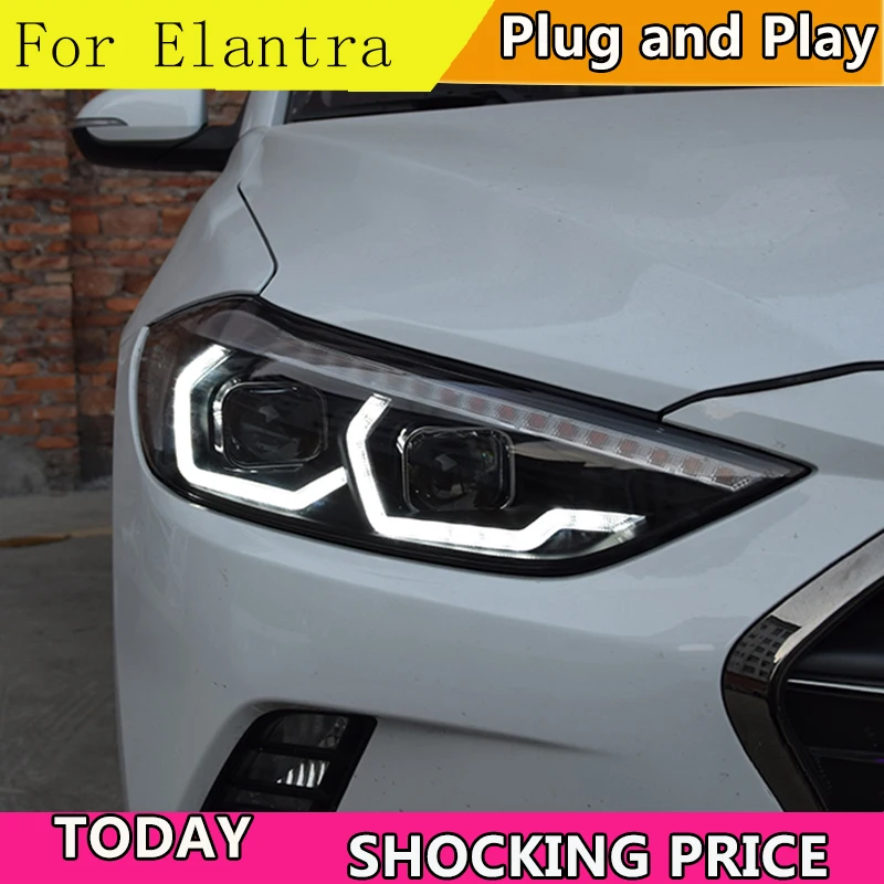 Стайлинг автомобиля для фары Hyundai Elantra 2016 2019 светодиодный ные DRL Bi Xenon Lens дальний