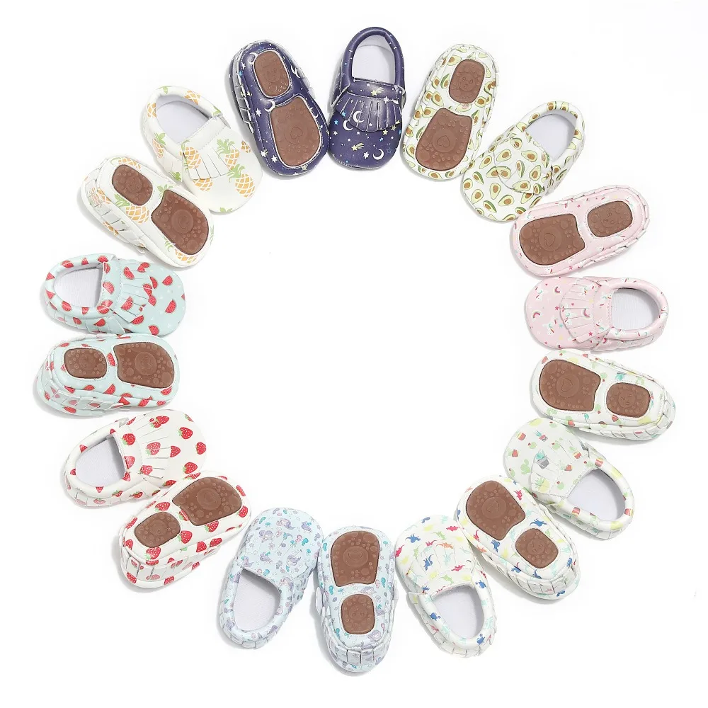 2019 уникальная распродажа милые кожаные мокасины с принтом для маленьких