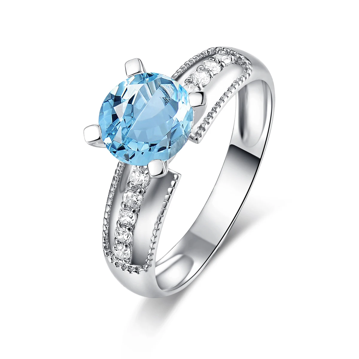 

QYI 925 Sterling Silver 1.25 ct Natural Sky Blue Topaz Engagement Ring Women Fashion Gemstone Party Jewelry