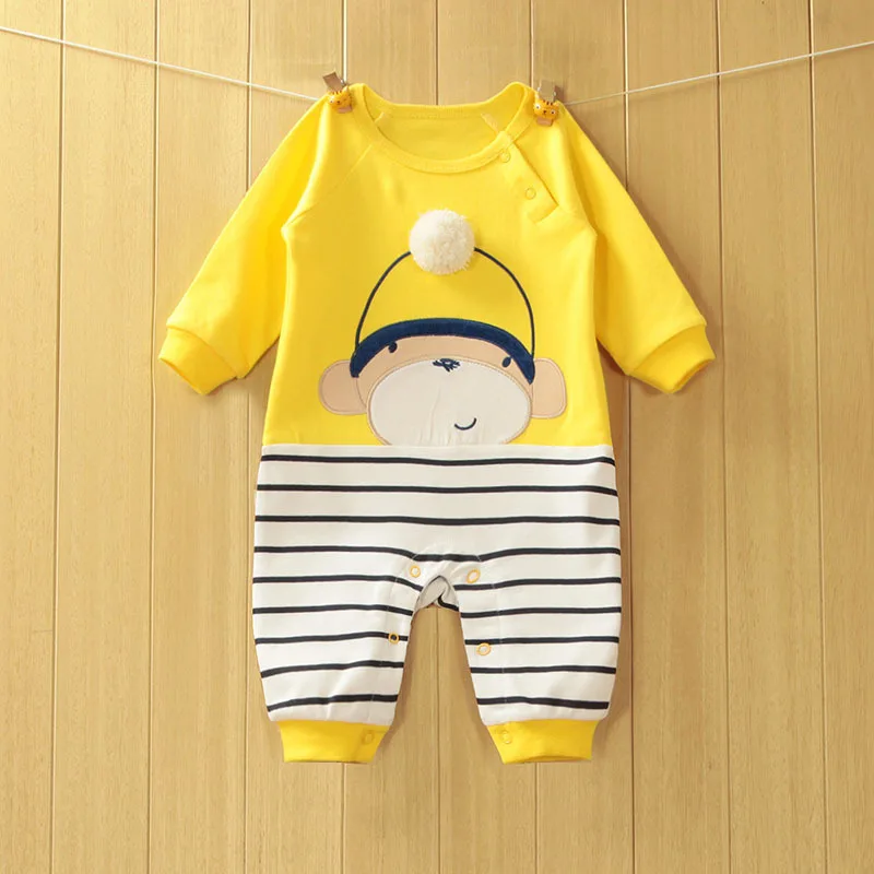Spring Summer Lovely Newborn Baby Romper Cotton Cartoon Striped Print Jumpsuit Cute Infant Costume 0-12 Month Boy Clothing