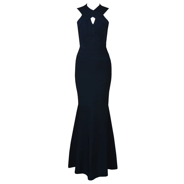 High Quality Black Sleeveless Bodycon Long Rayon Bandage Dress Evening Party | Женская одежда