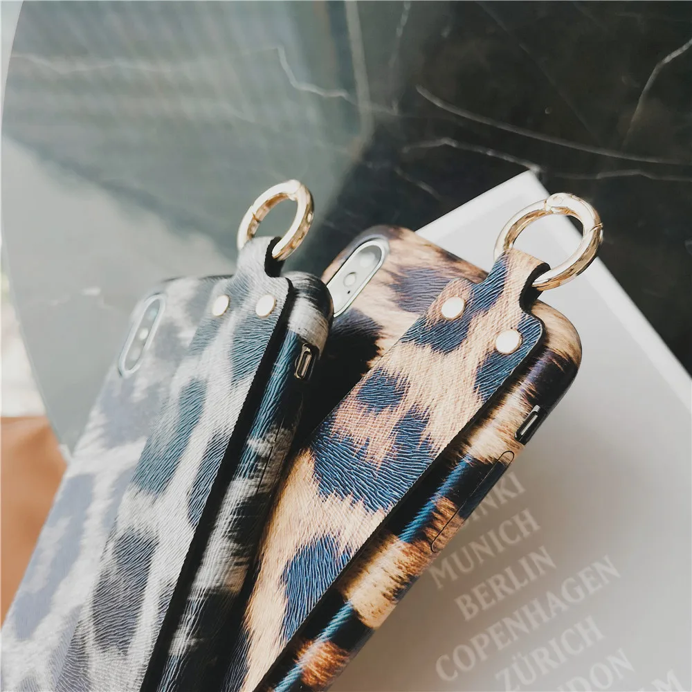 Leopard Case For Iphone XR XS MAX high quality Wrist Strap Soft Phone Cases 7 6S 8 Plus Cover classic Fundas Shell |