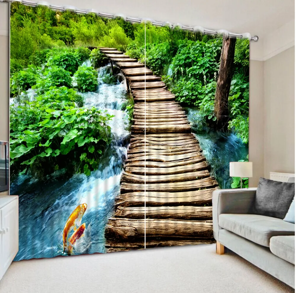 

customize modern curtains for bedroom living room Wooden bridge home 3d window curtains blackout