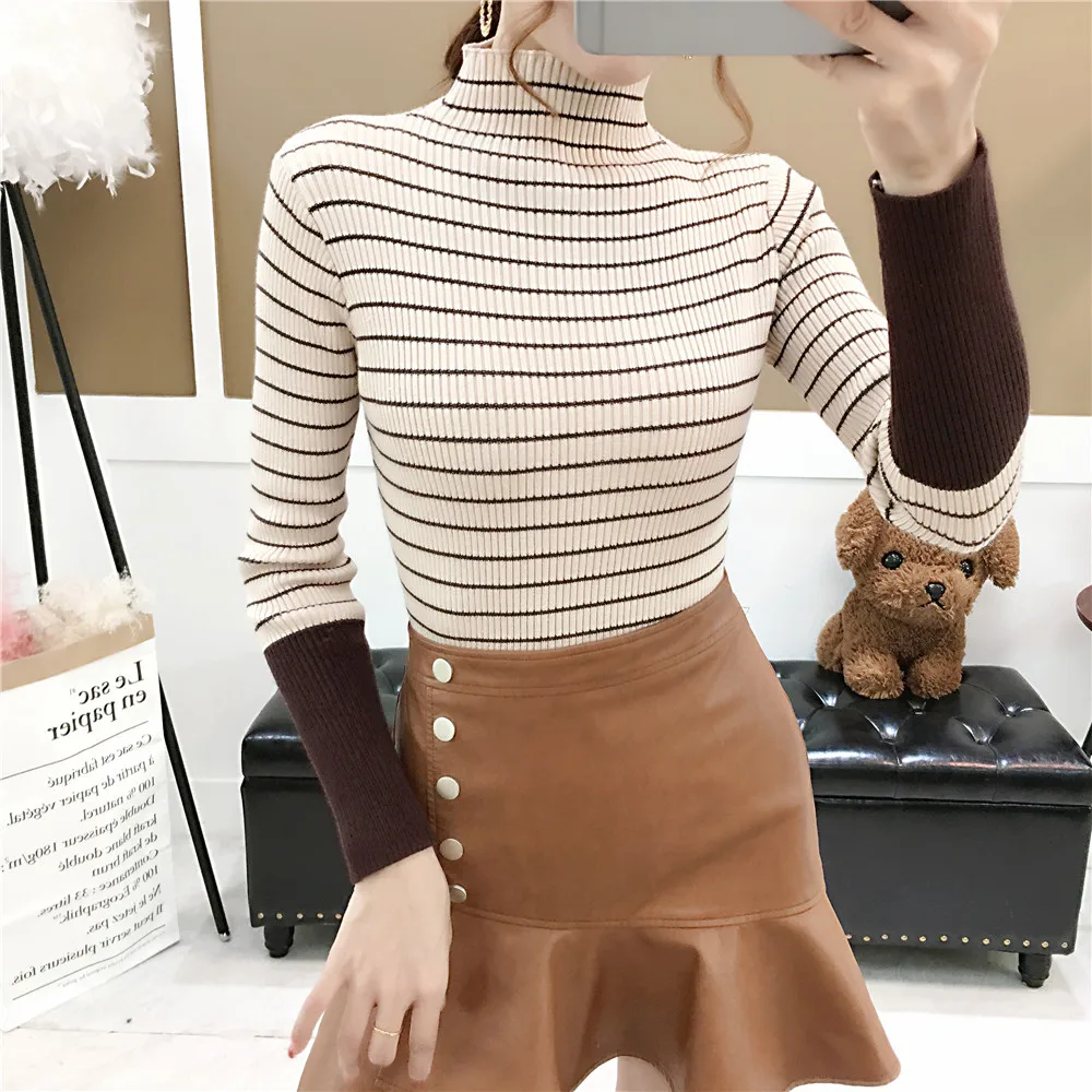 ONLYSTAR Striped Women Sweater Autumn Winter Patchwork Pullover Tops High Elasticity Thick Female Jumper Soft Pull Femme | Женская