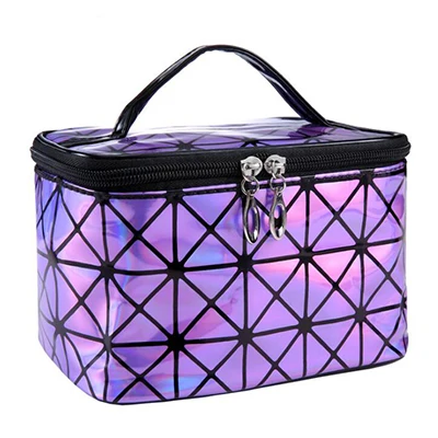 purple ASFULL модная Функциональная женская косметичка из искусственной кожи, органайзер для макияжа на молнии, чехол для макияжа - Цвет: purple