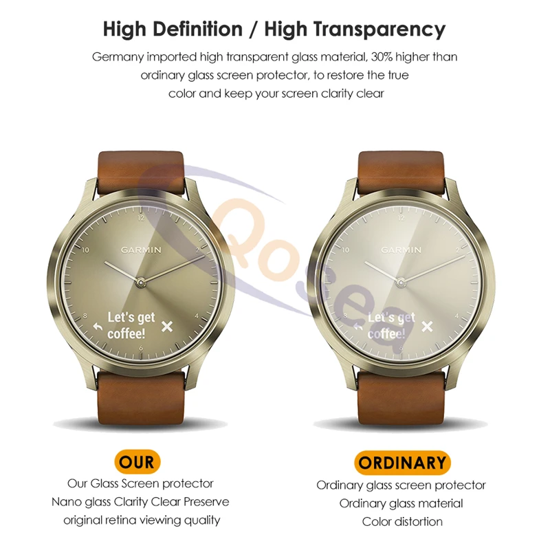 Qosea 10 шт. закаленное стекло для Garmin Vivomove HR защита экрана часов ультрапрозрачная 9H