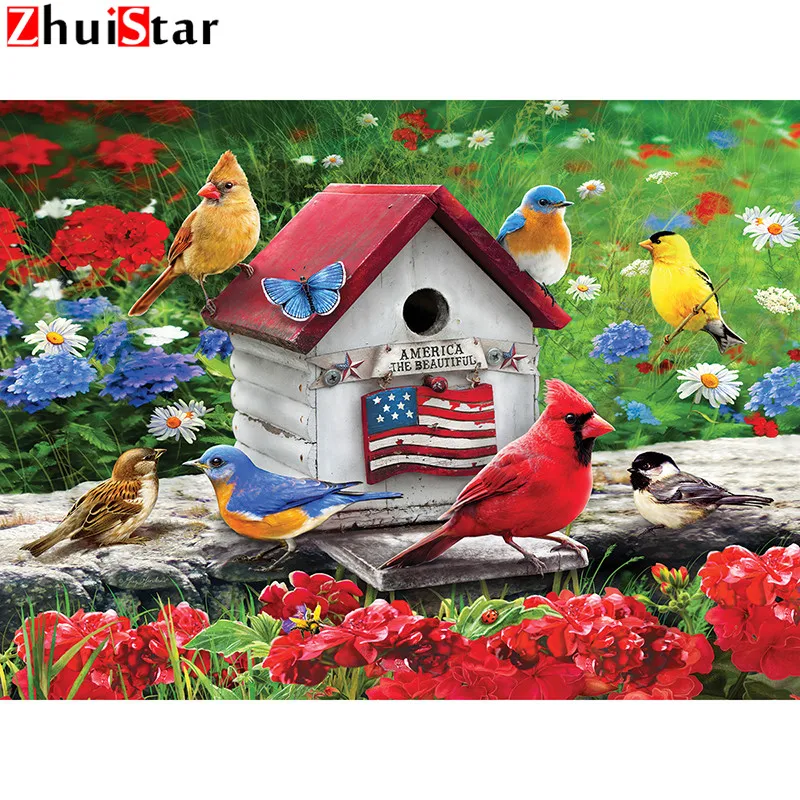 Алмазная 5D картина Zhui Star XY1 патриотический Птичий дом полноразмерная вышивка