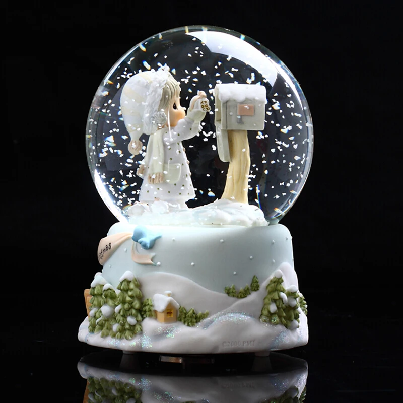 Girl mailbox postcard music box round crystal ball clockwork toy crafts home decorations girl gifts | Craft Toys