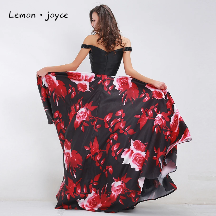 Lemon joyce элегантные платья для выпускного вечера Формальные Цветочные лодочкой шеи длиной до пола трапециевидные бисерные вечерние платья размера плюс