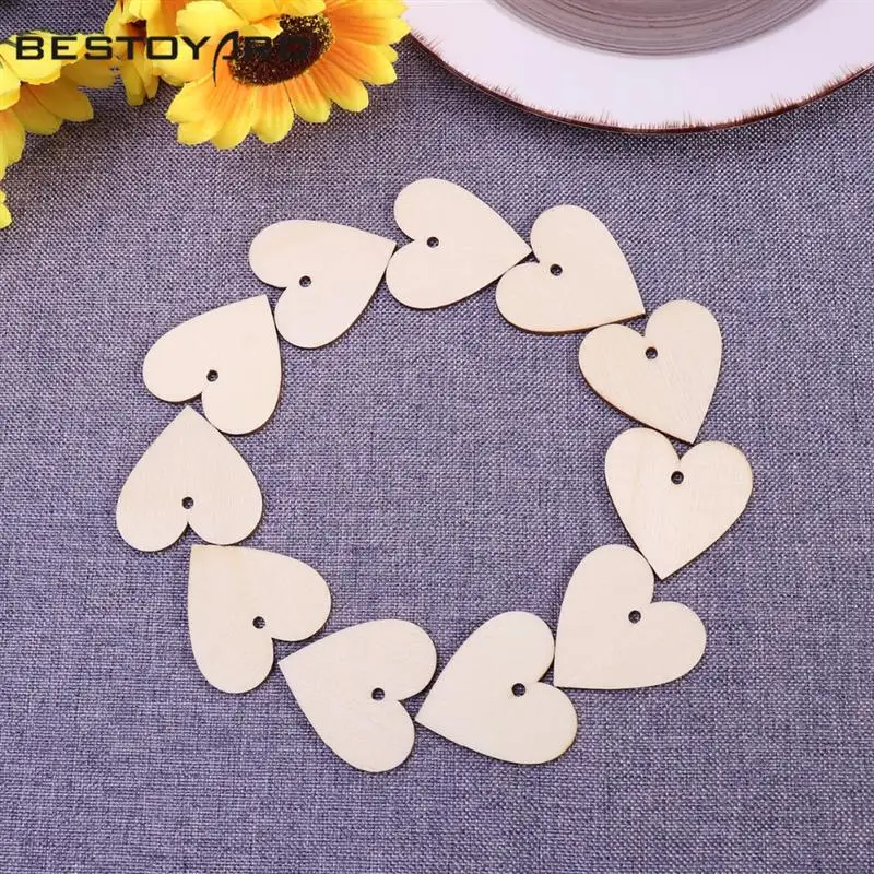 25 шт. 40 мм пустые деревянные ломтики в форме сердца диски для деревенских свадеб