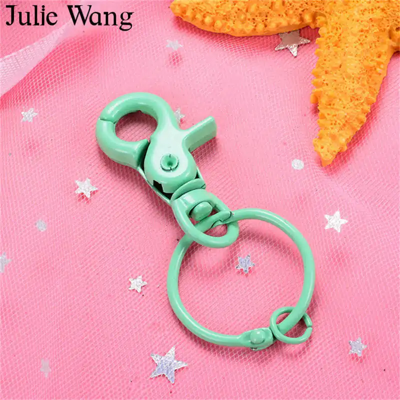 Green Julie Wang 5 шт. Многоцветный Круглый Брелок Сплит кольцо Брелки Омар Пряжка брелки ювелирные изделия изготовление аксессуаров - Цвет: Green