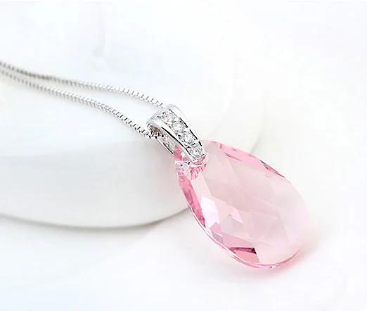 

ANNGILL Classic Original Crystals From Swarovski Pendant Necklace For Women Silver Color Chain Water Drop Wedding Jewelry Gift