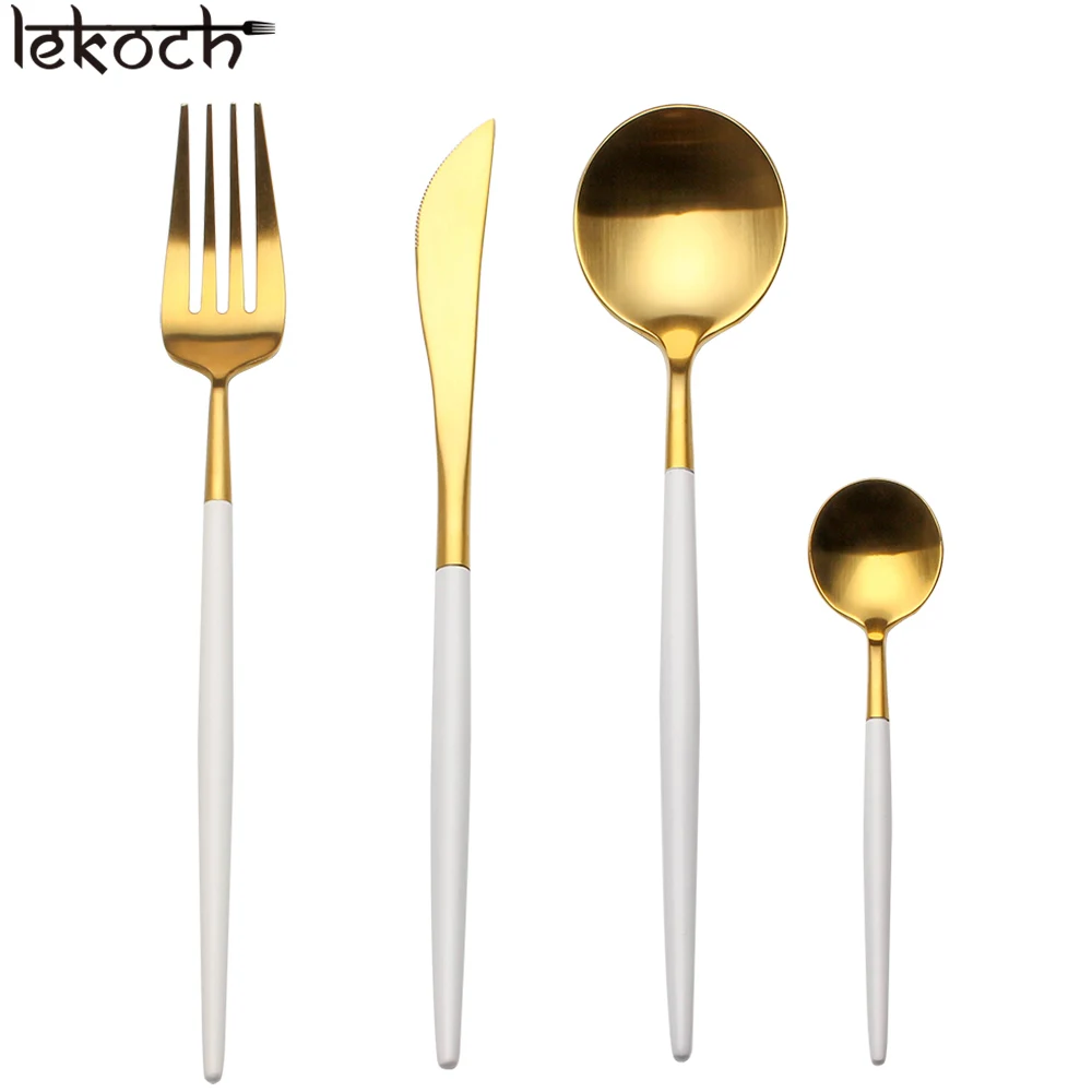 8PCS 4pcs/set Set Stainless Steel Noble Fork Knife Dessert Dinnerware Gold Black Cutlery for Couverts De Table kitchen dining bar Tableware посуда нож столовые приборы набор посуды flatware - Цвет: 8PCS