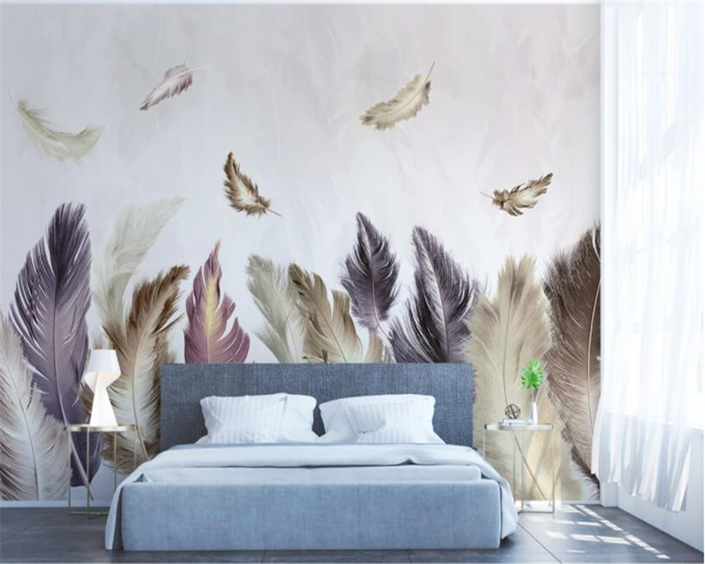 Обои на заказ современные ручная роспись Золотое перо для детской комнаты