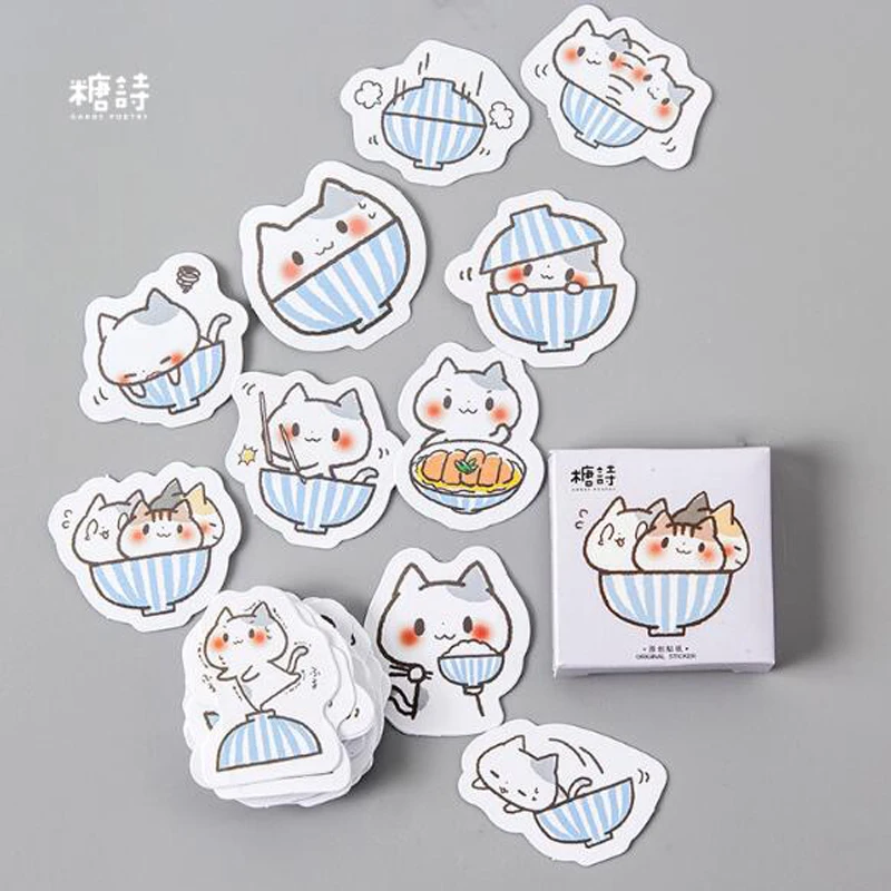 45 шт./кор. Новый Kawaii миске с изображением кота и в штучной упаковке Стикеры Slef