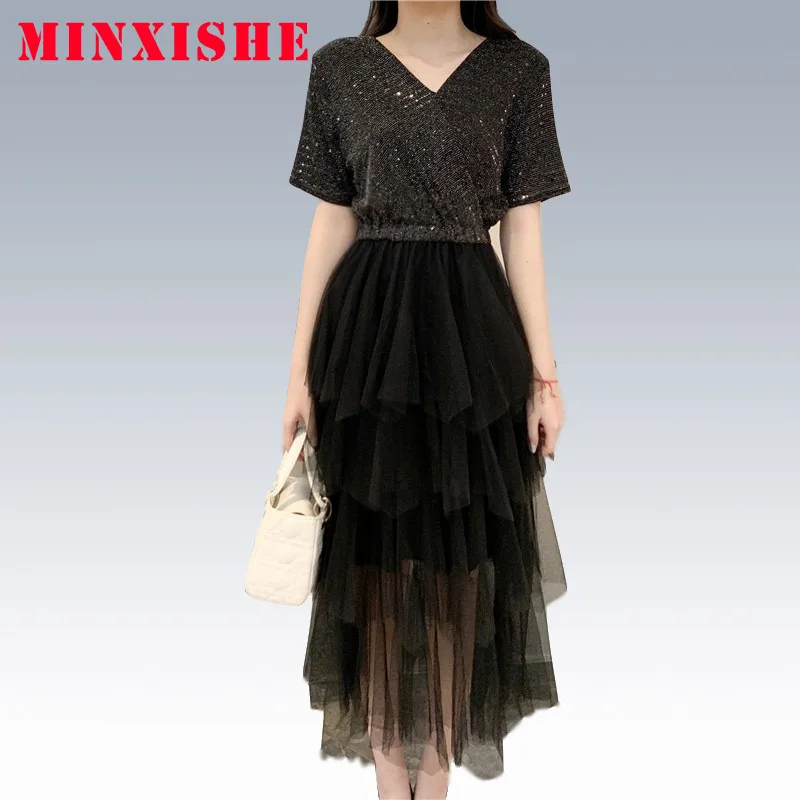 Black dress Летнее женское платье, сексуальное, элегантное, большие размеры, макси, блестящее, v-образный вырез, Полосатое, ретро, Сетчатое, вечерние, повседневные, черные, длинные, женские платья - Цвет: Black dress