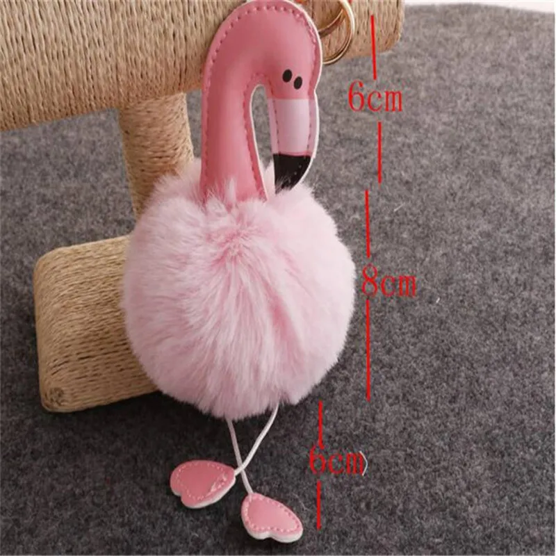 Мультяшный брелок в виде фламинго пушистый искусственный кроличий мех шар для