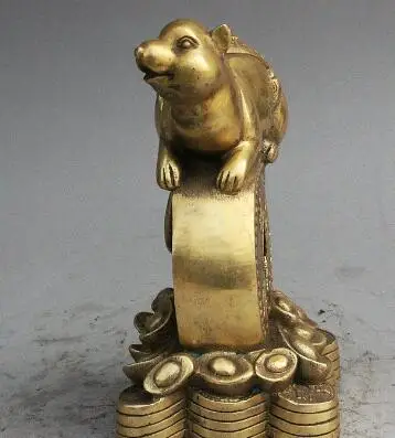 6 &quotКитайский Фэншуй из латуни Богатство Yuanbao деньги мышь зодиака статуя