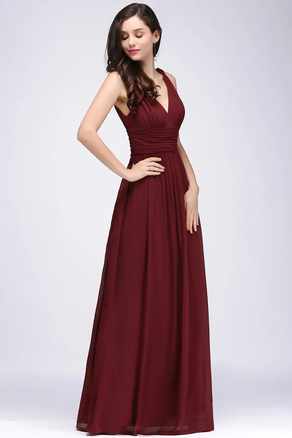 Robe demoiselle d'honneur трапециевидные бордовые шифоновые платья подружки невесты